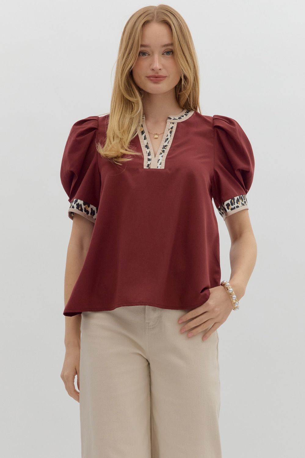 MERLOT BUBBLE SLEEVE TOP
