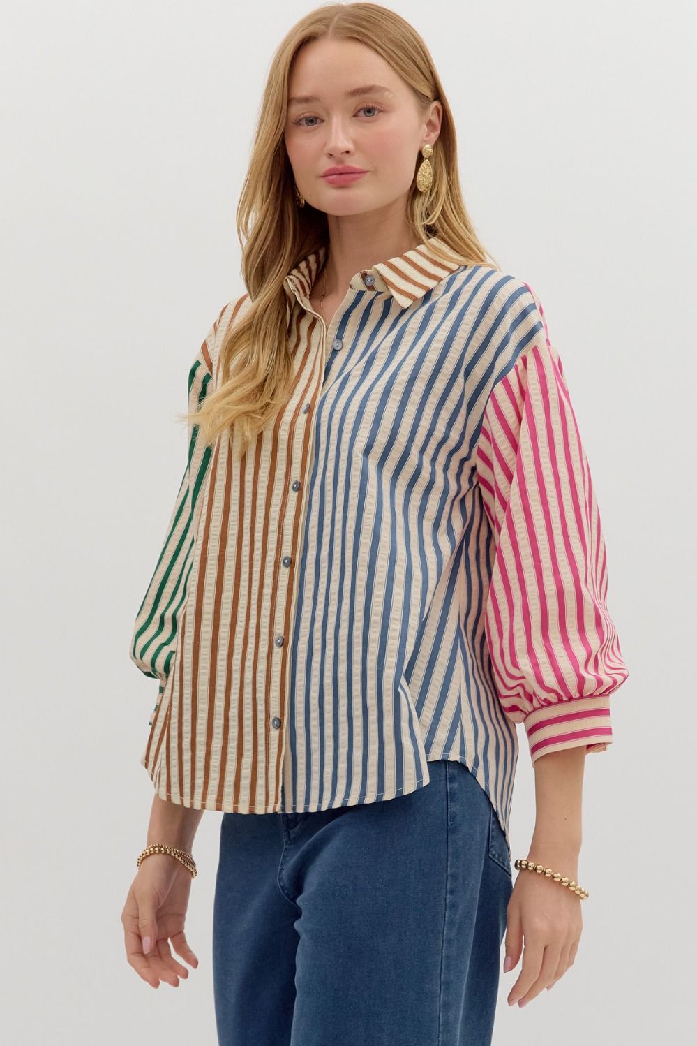 STRIPED COLORBLOCK BUTTON TOP