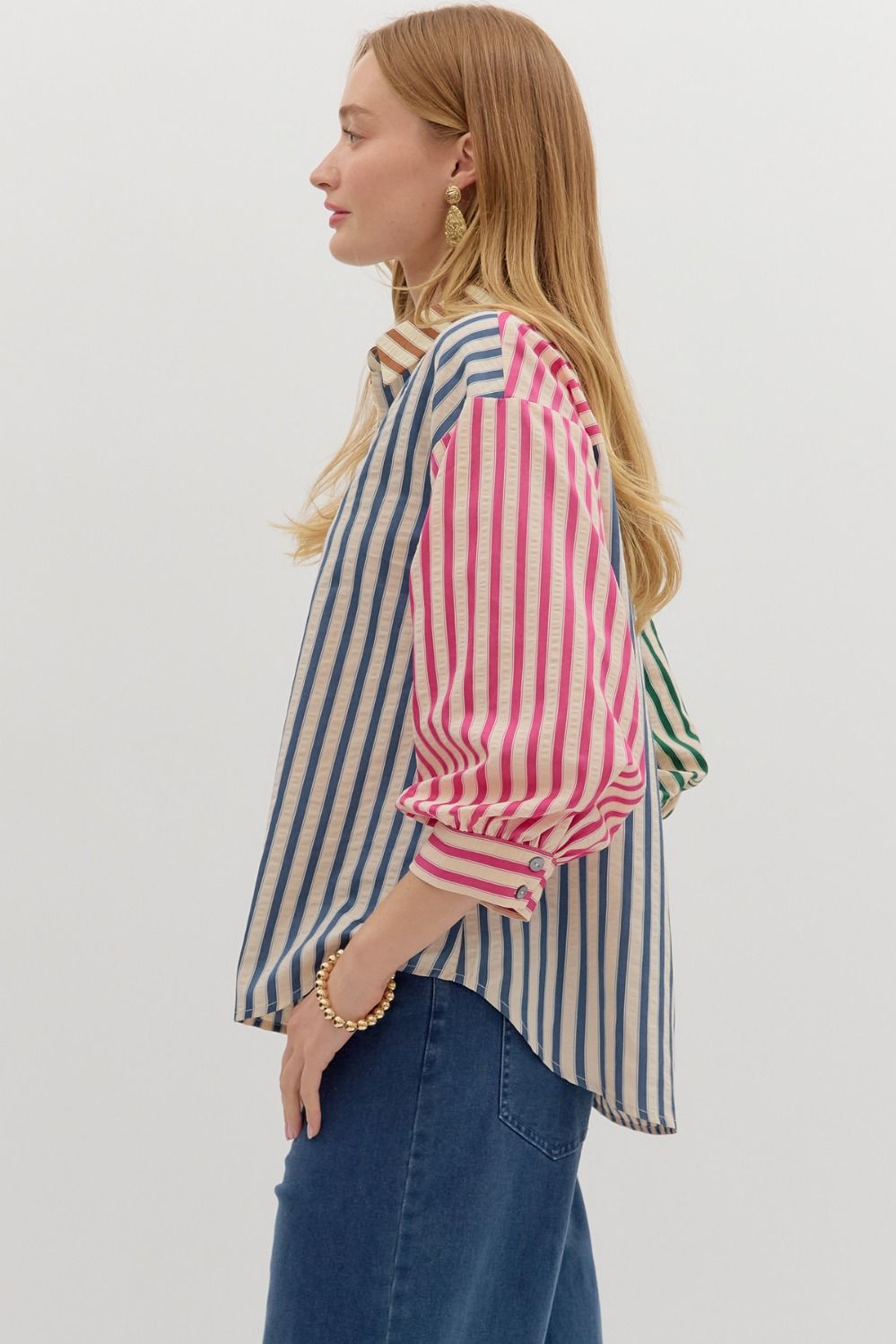 STRIPED COLORBLOCK BUTTON TOP
