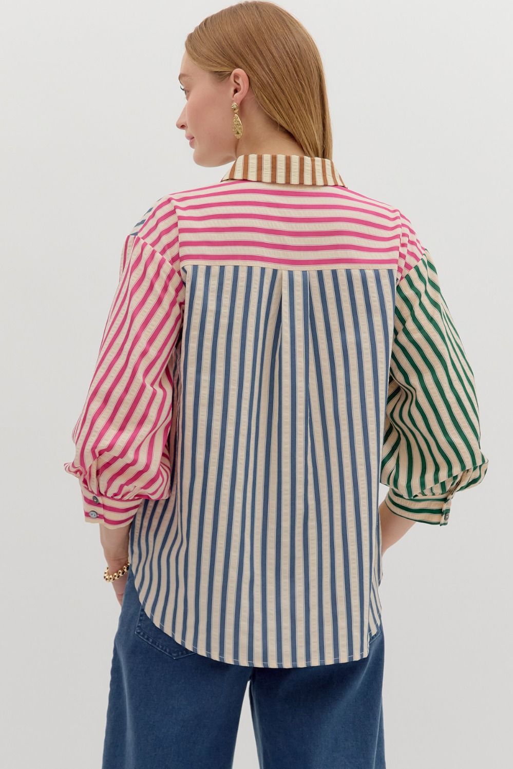 STRIPED COLORBLOCK BUTTON TOP