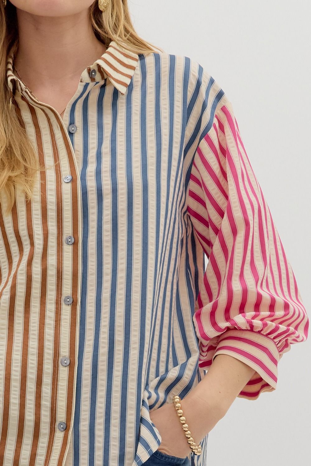 STRIPED COLORBLOCK BUTTON TOP