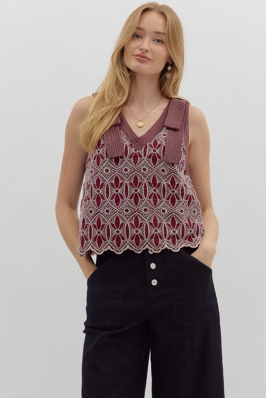 BURGUNDY EMBROIDERED TOP
