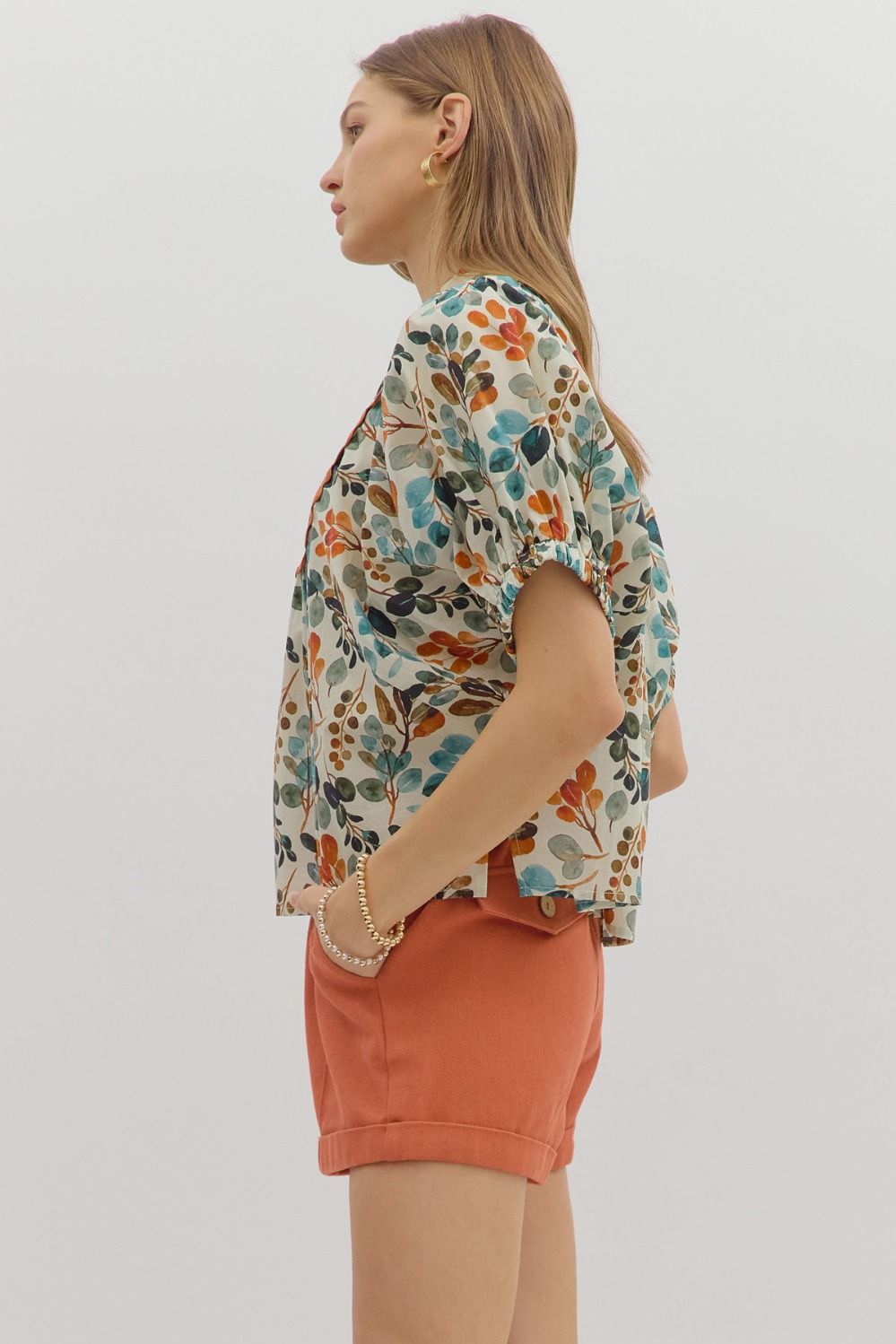 FUN FLORAL RIC-RAC TRIM TOP