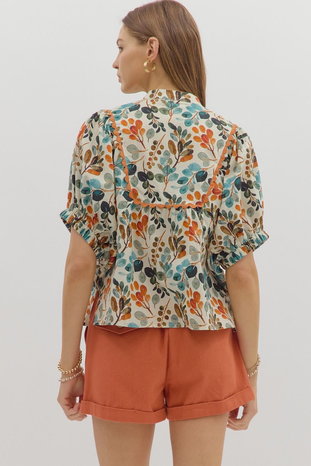 FUN FLORAL RIC-RAC TRIM TOP