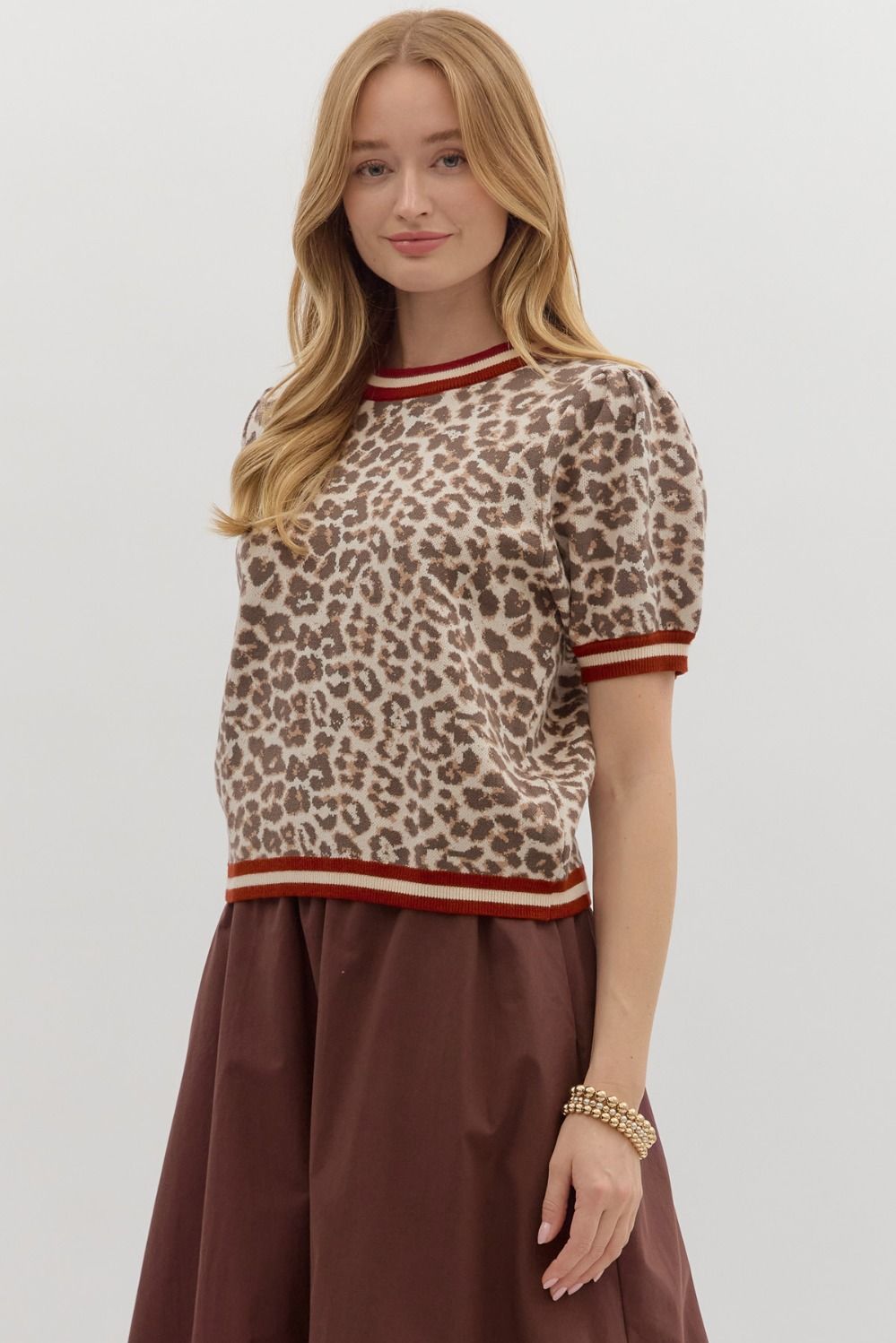 LEOPARD SHORT SLEEVE SWEATER