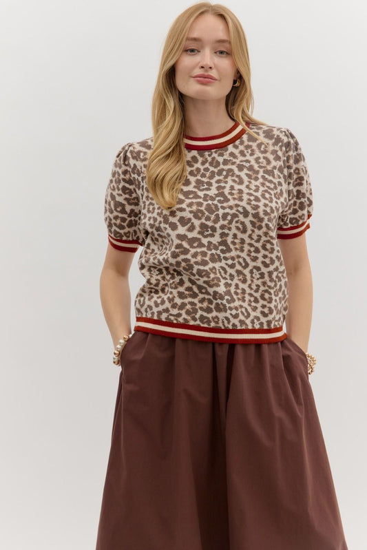 LEOPARD SHORT SLEEVE SWEATER