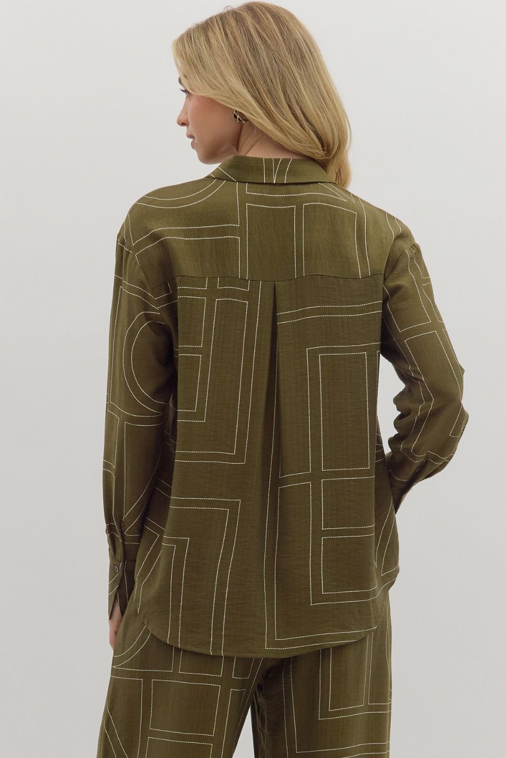 OLIVE ABSTRACT EMBROIDERED TOP