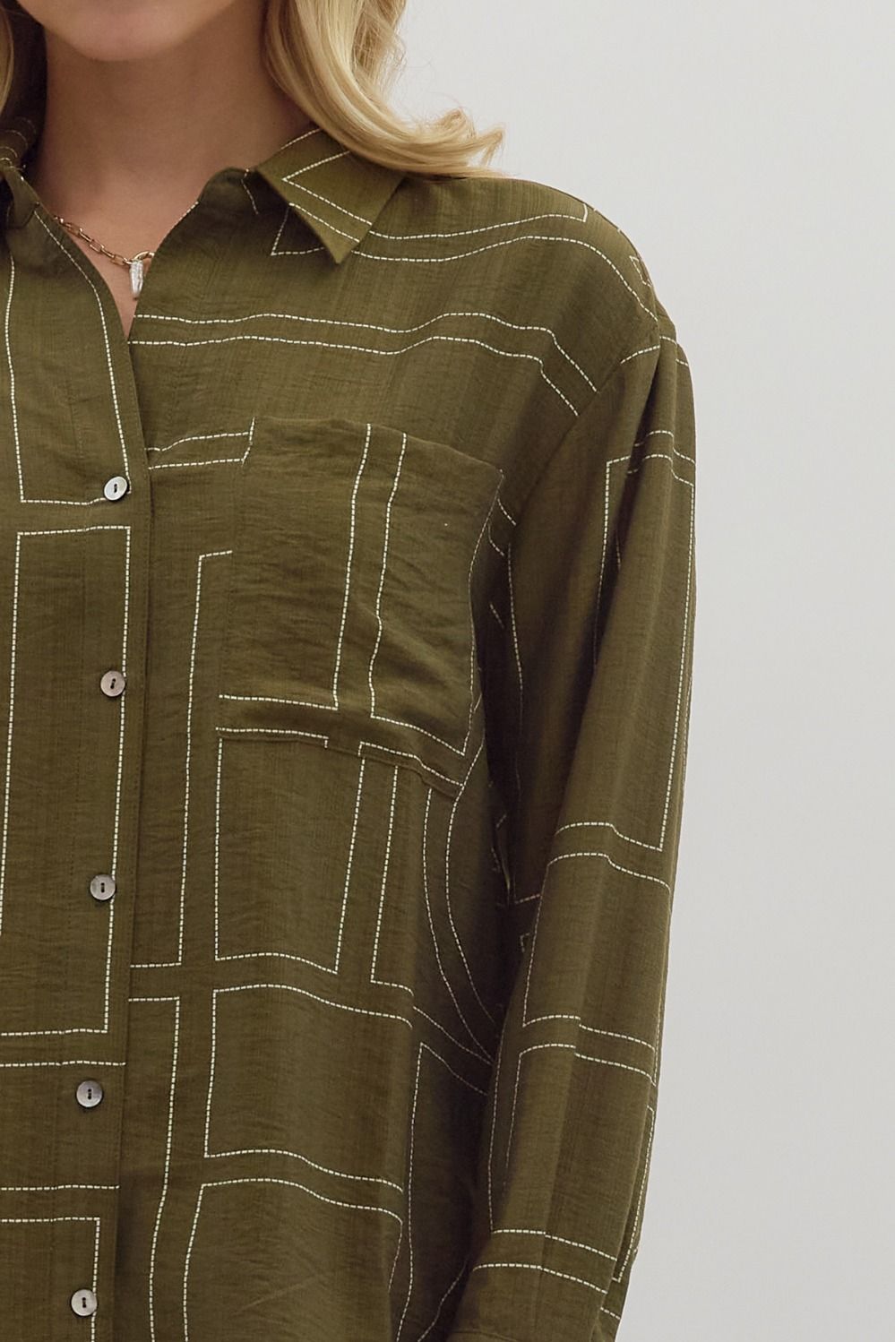 OLIVE ABSTRACT EMBROIDERED TOP
