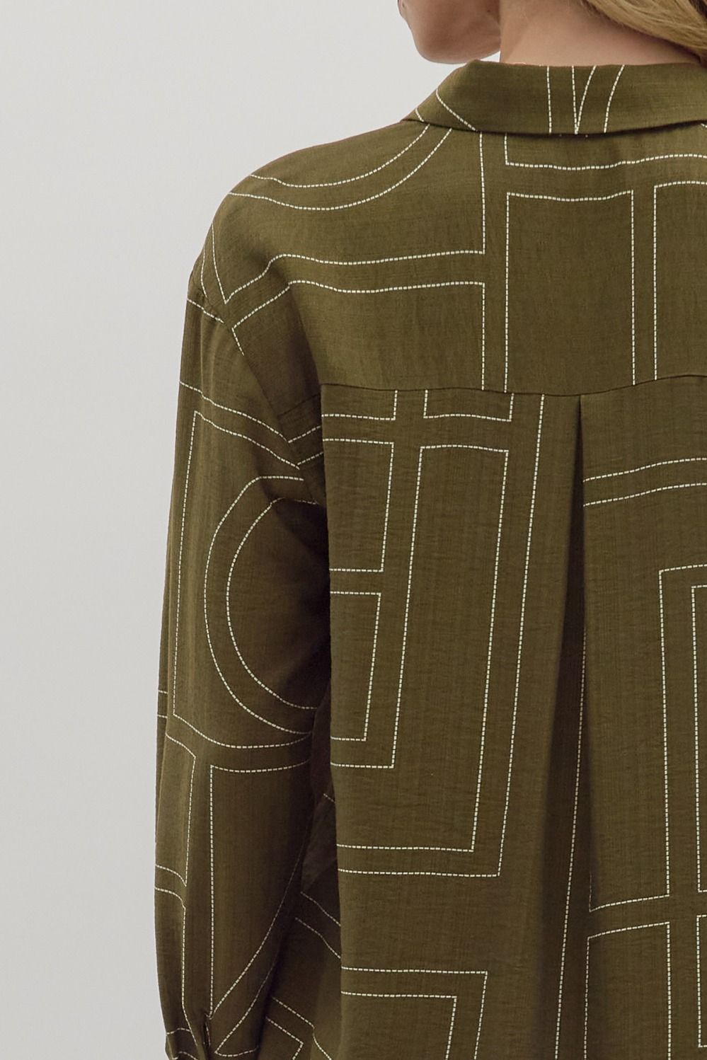 OLIVE ABSTRACT EMBROIDERED TOP