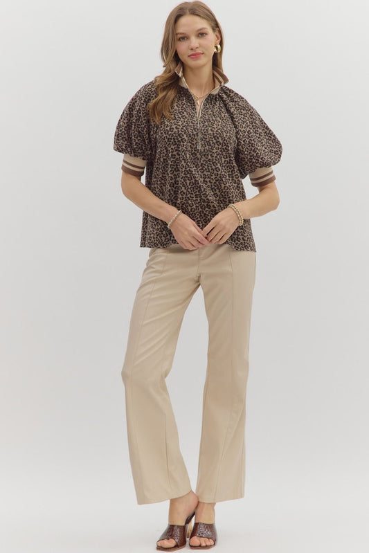 LEOPARD PUFF SLEEVE TOP