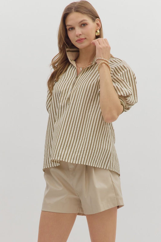 STRIPED PUFF SLEEVE TOP
