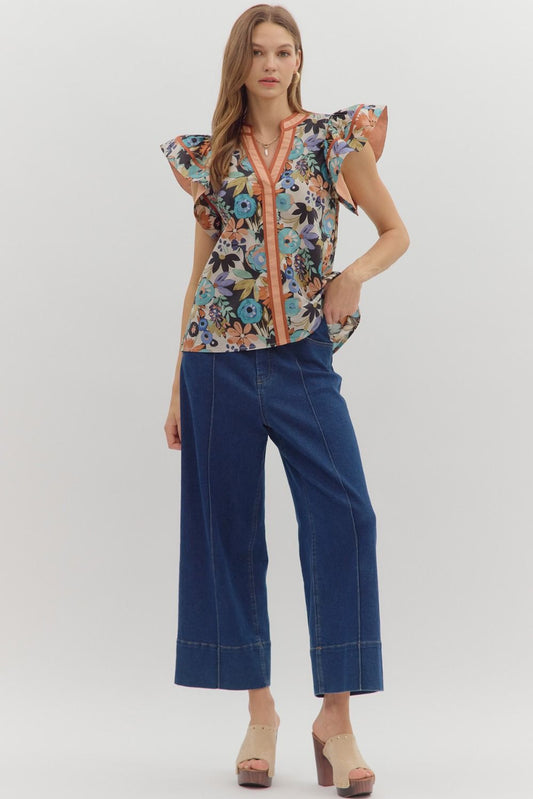 FAB FALL FLORAL FLUTTER TOP