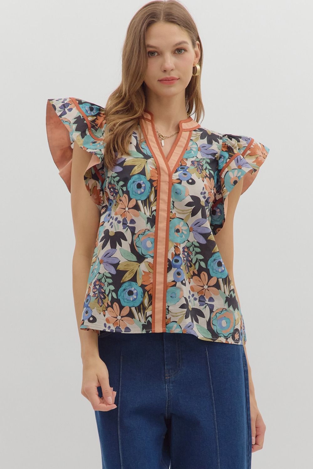 FAB FALL FLORAL FLUTTER TOP
