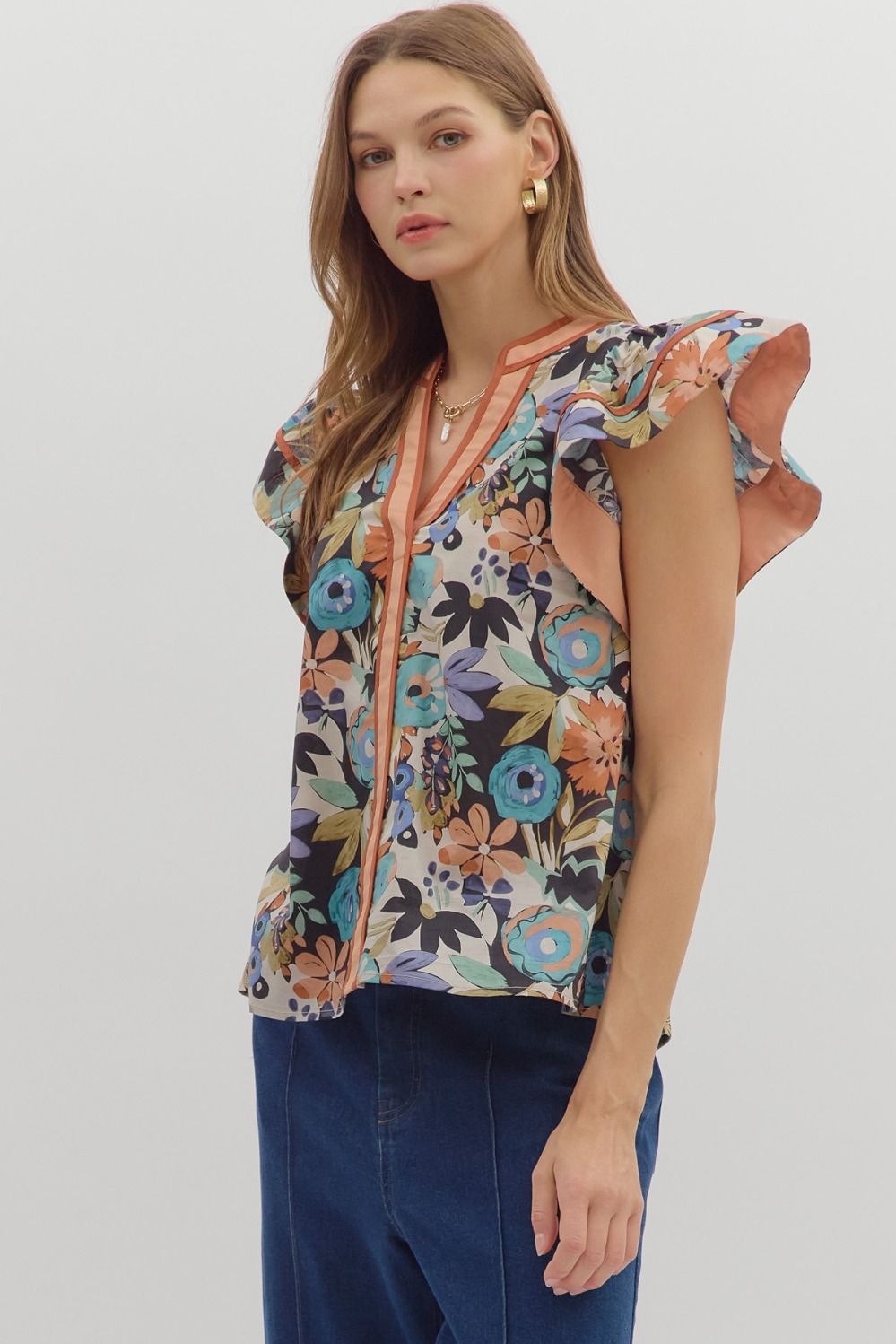 FAB FALL FLORAL FLUTTER TOP
