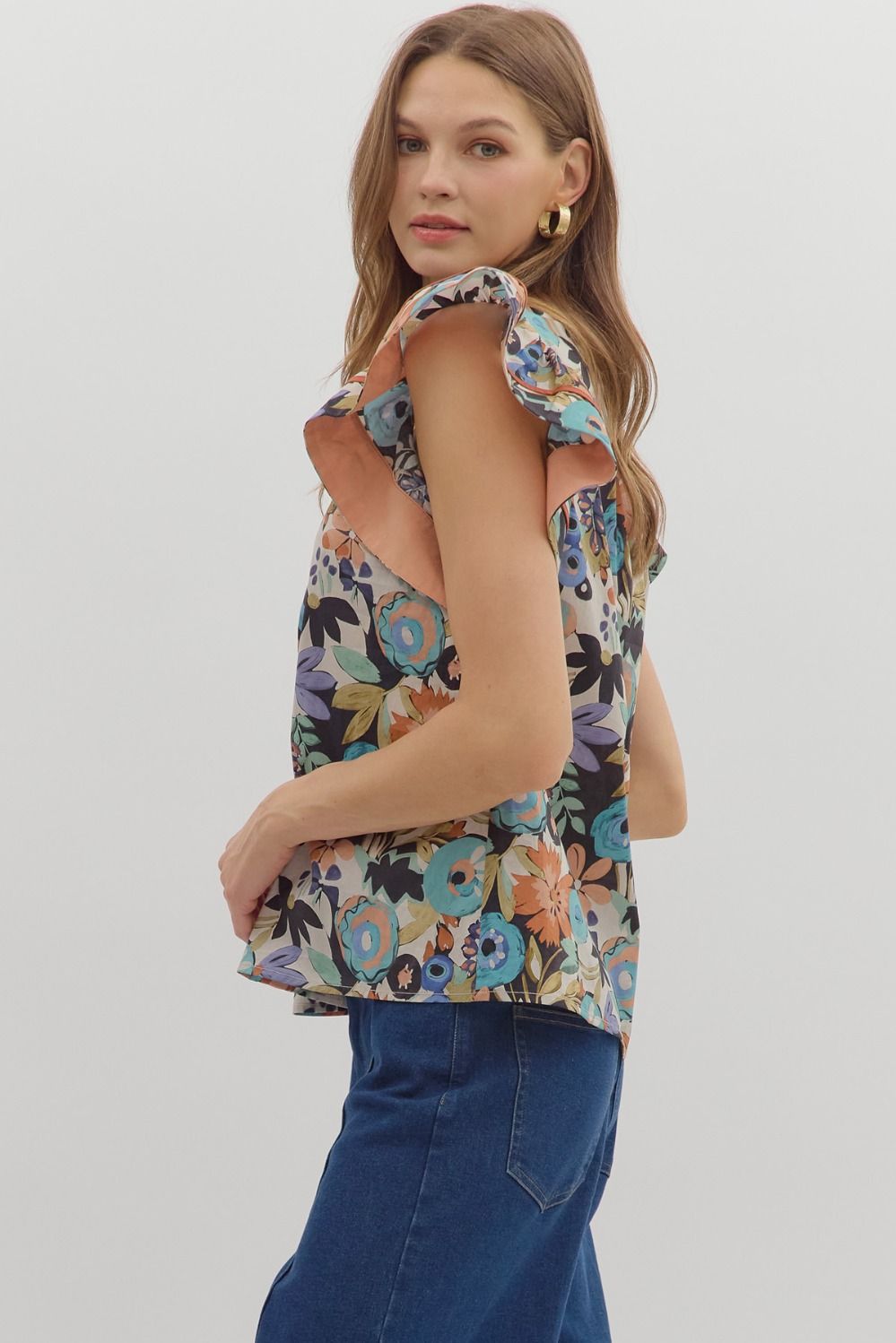 FAB FALL FLORAL FLUTTER TOP
