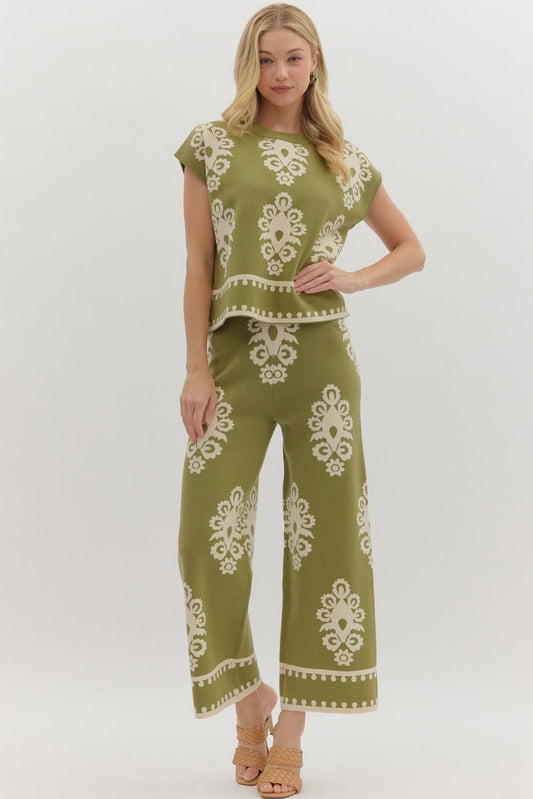OLIVE DAMASK MUSCLE SWEATER