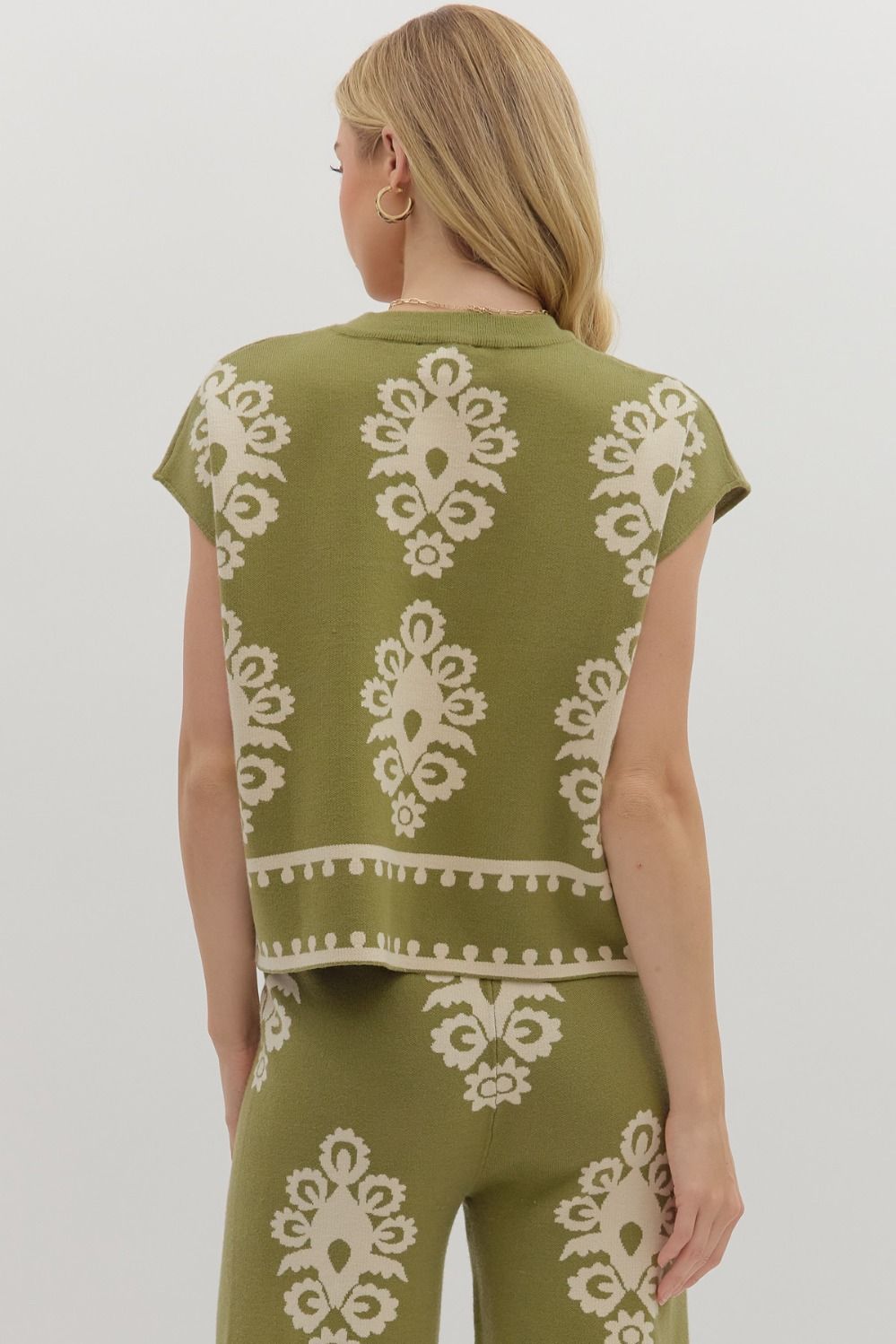 OLIVE DAMASK MUSCLE SWEATER
