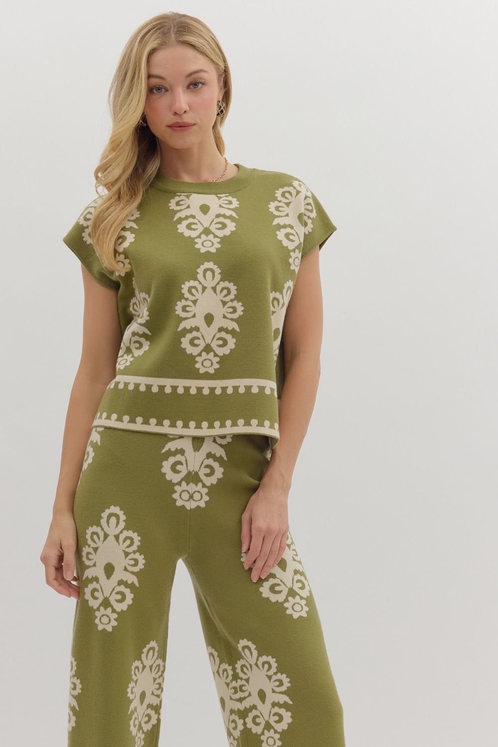 OLIVE DAMASK MUSCLE SWEATER