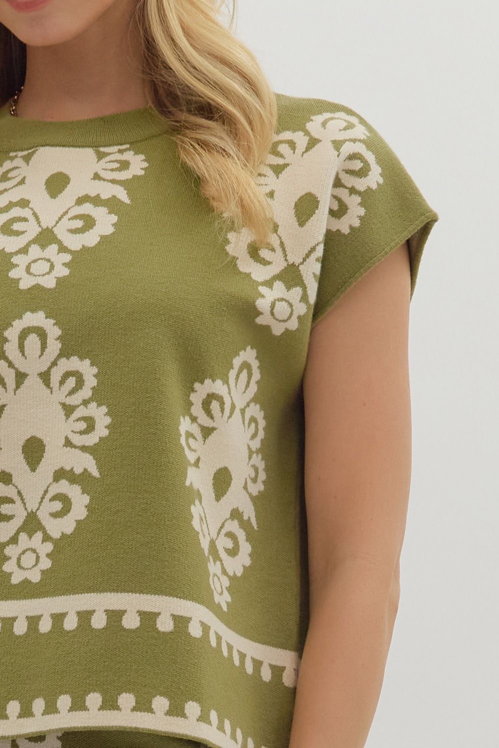 OLIVE DAMASK MUSCLE SWEATER