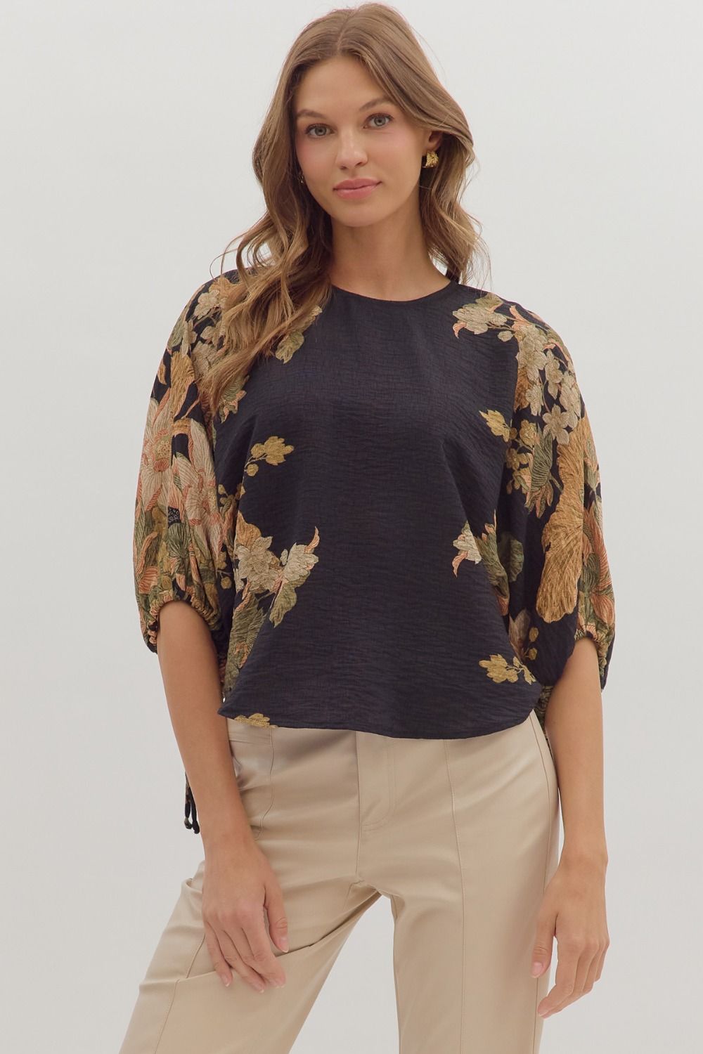 DROP SLEEVE FLORAL BLOUSE