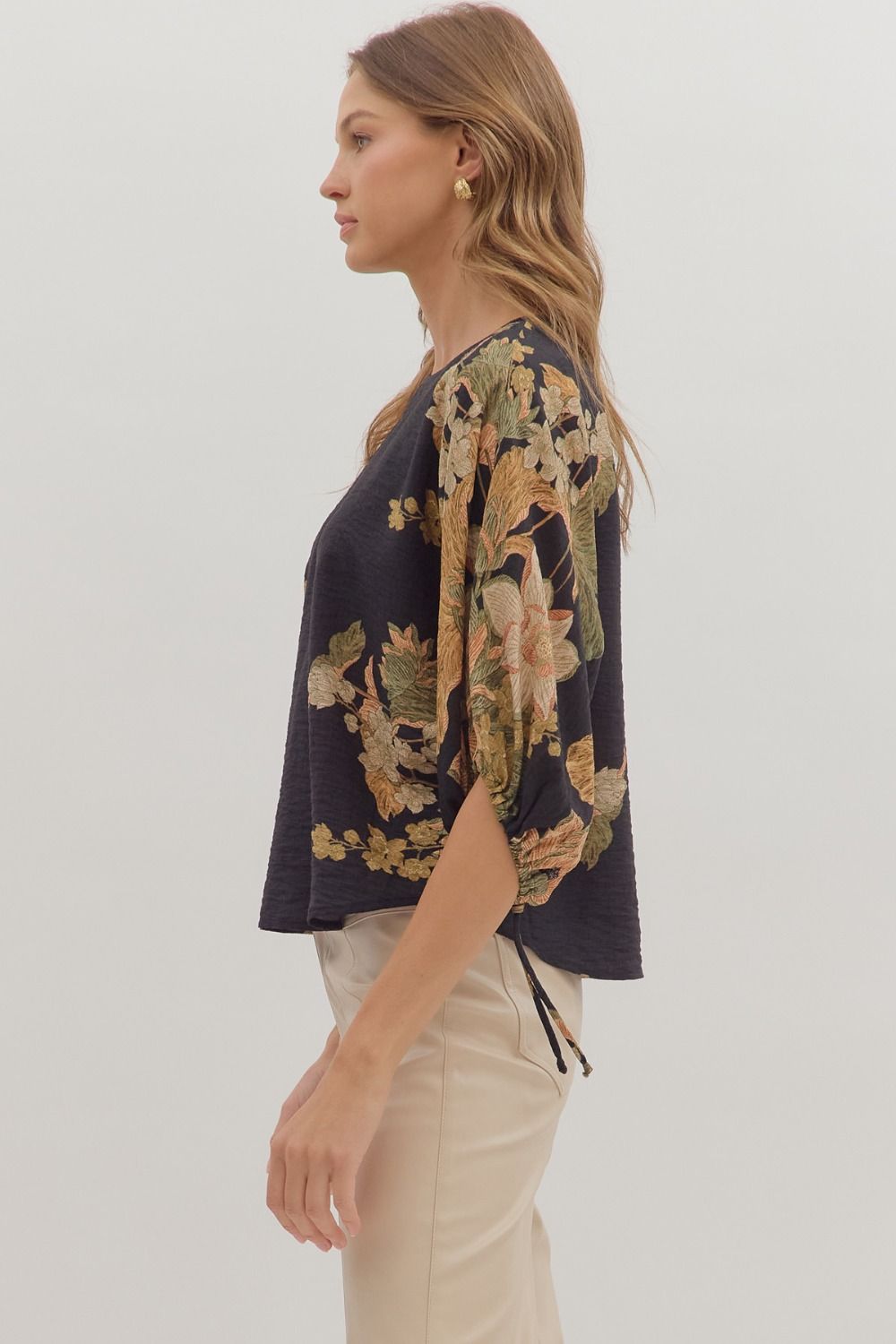 DROP SLEEVE FLORAL BLOUSE