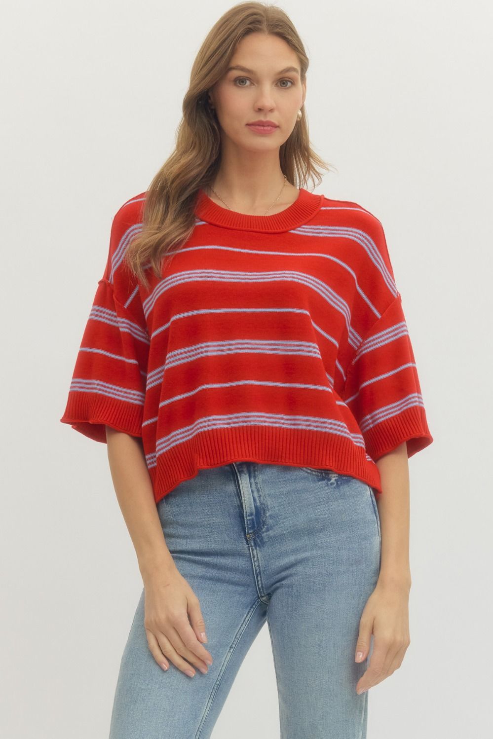 RED & BLUE STRIPE KNIT TOP