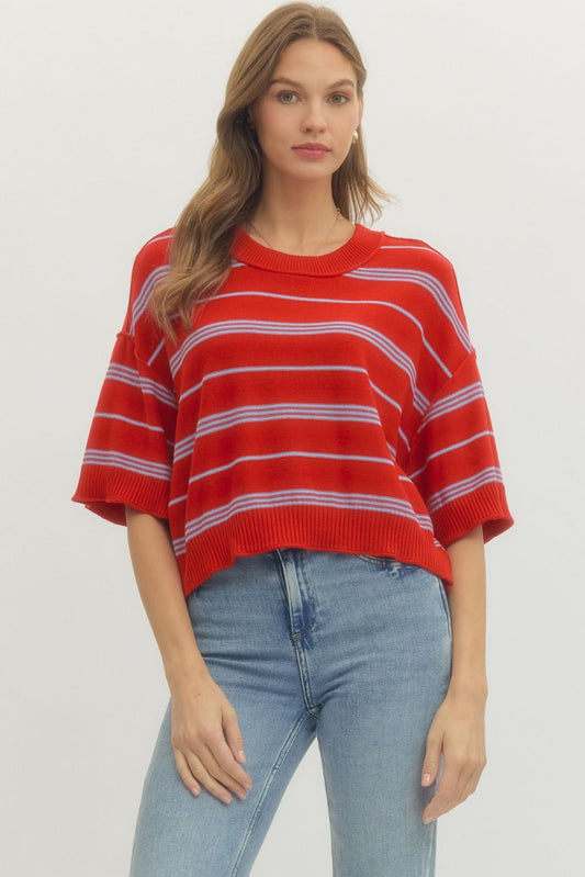 RED & BLUE STRIPE KNIT TOP