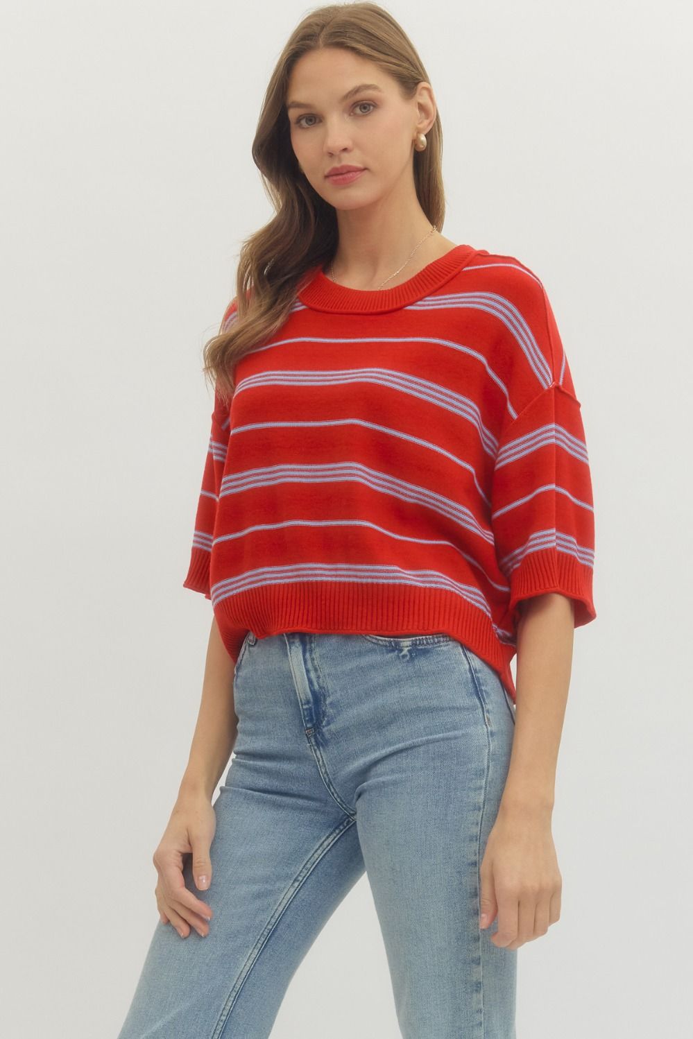 RED & BLUE STRIPE KNIT TOP