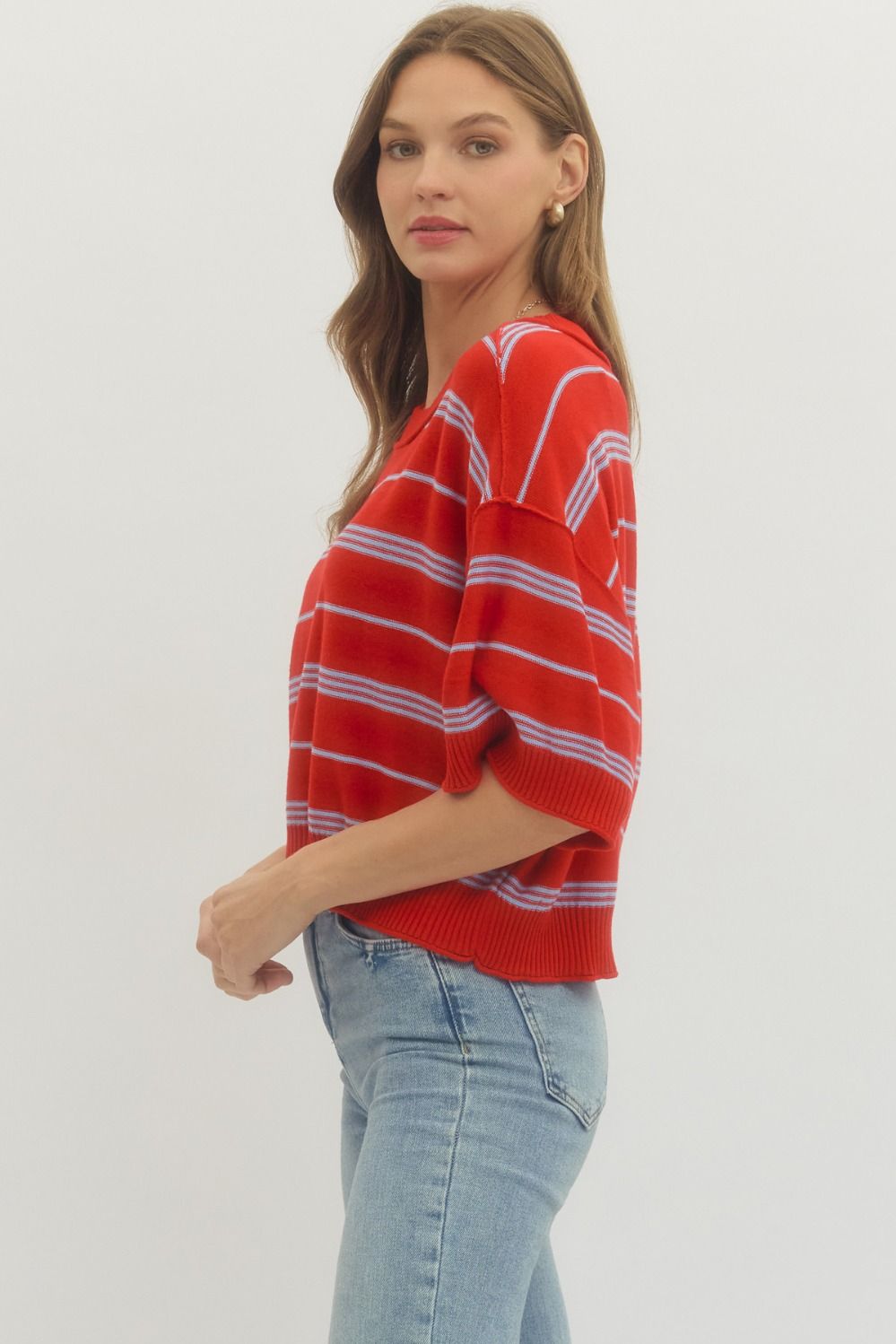 RED & BLUE STRIPE KNIT TOP