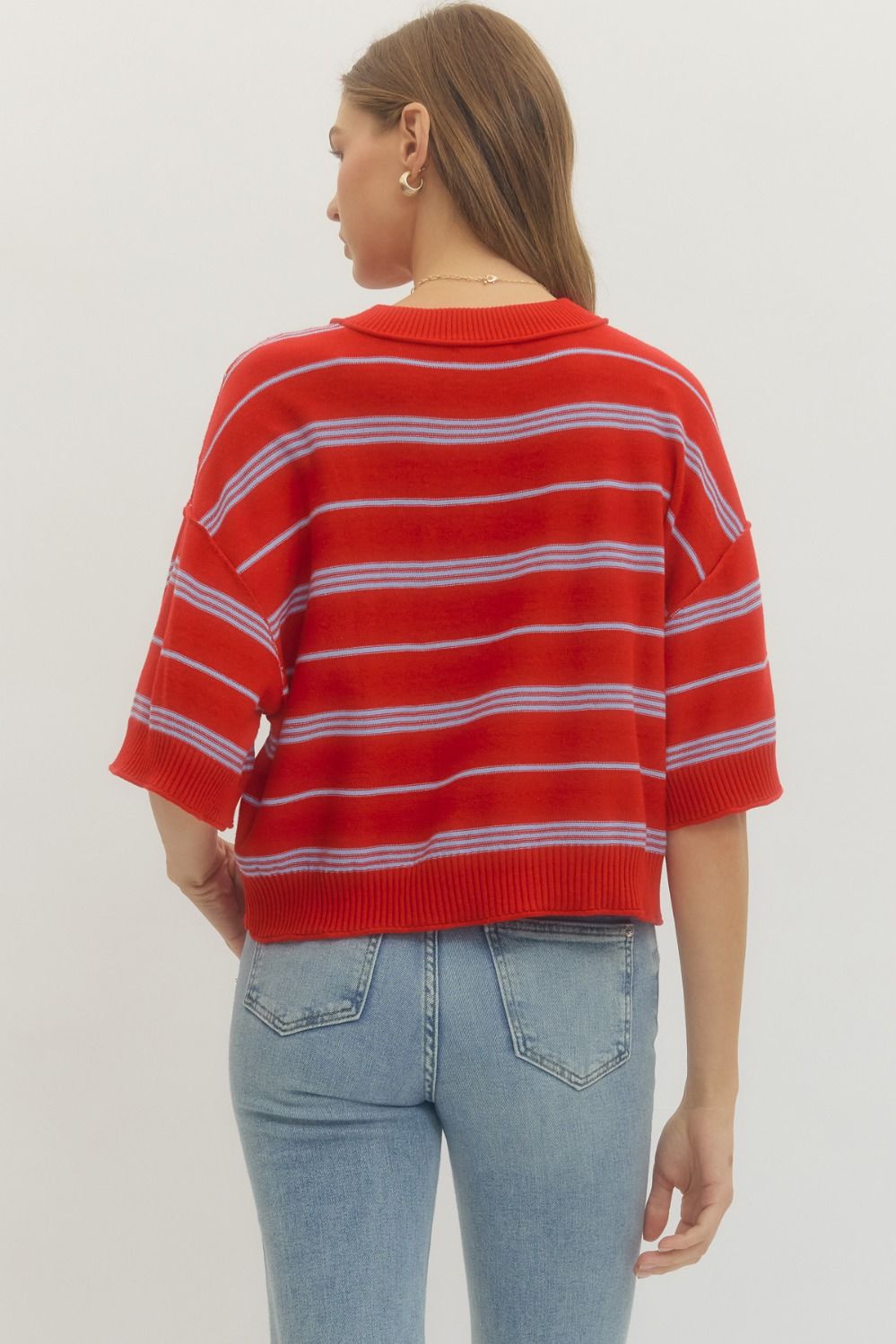 RED & BLUE STRIPE KNIT TOP