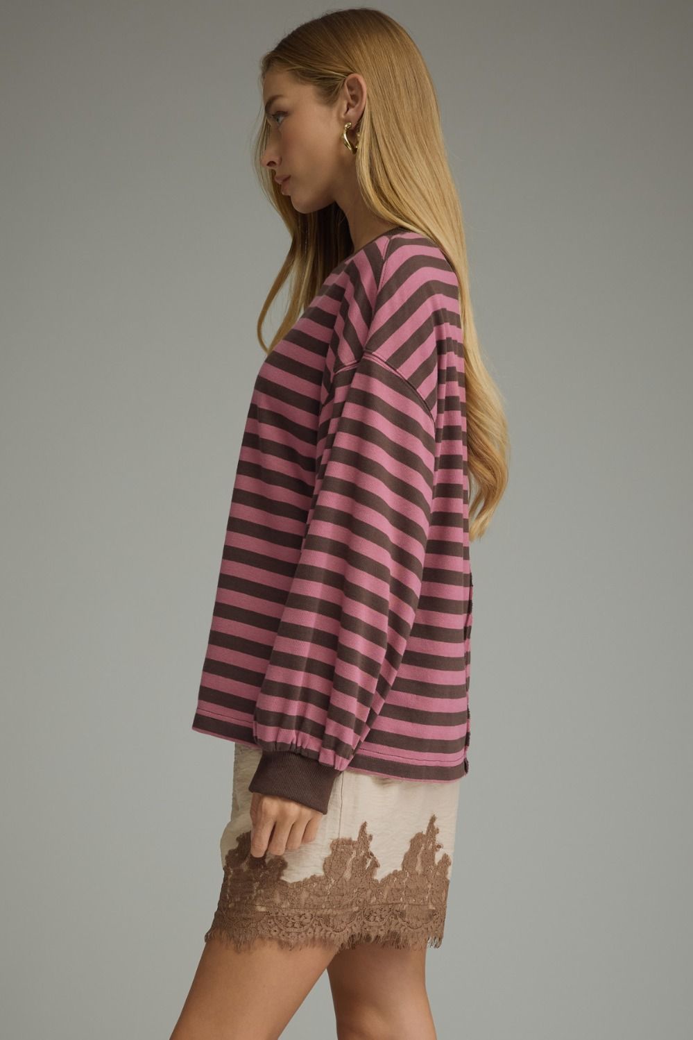 BROWN & PINK STRIPE LS TOP