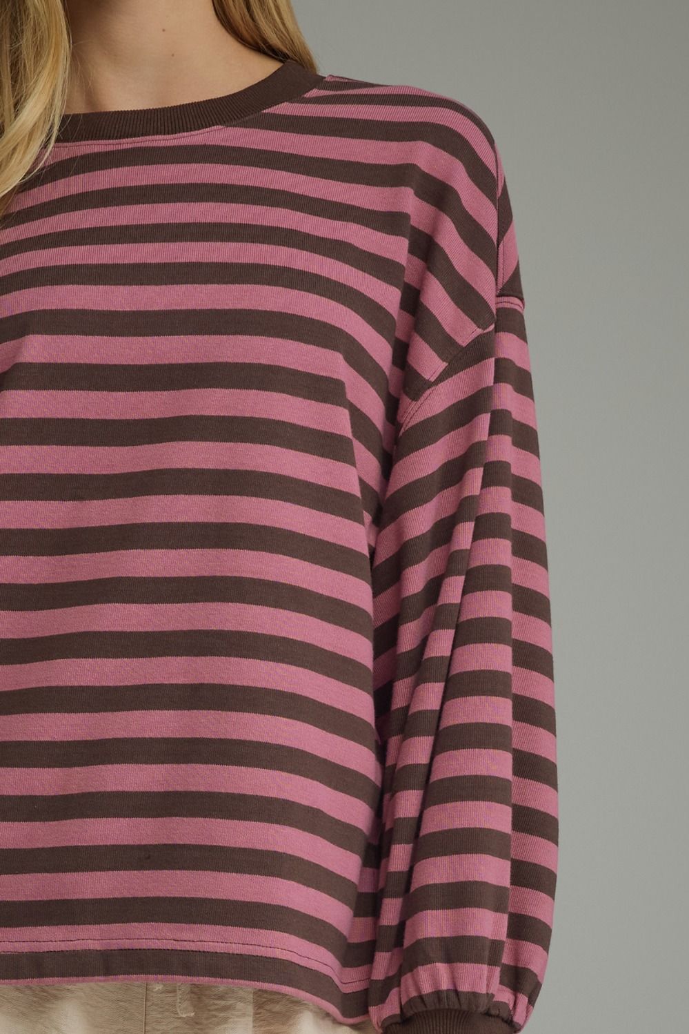 BROWN & PINK STRIPE LS TOP