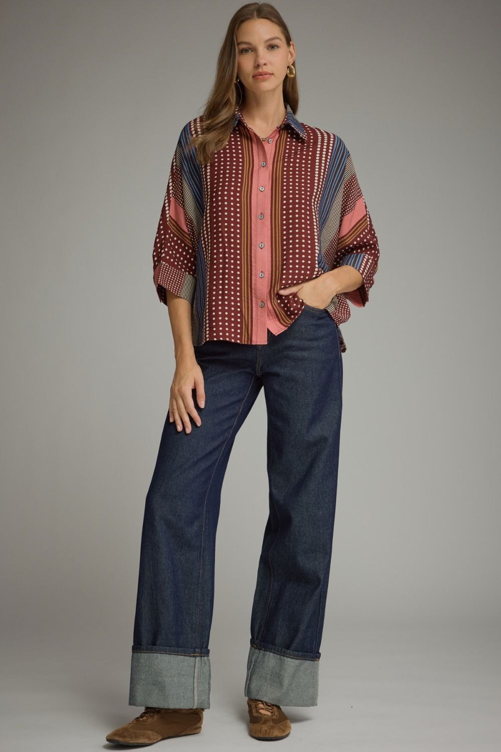 MIXED PRINT BURGUNDY TOP
