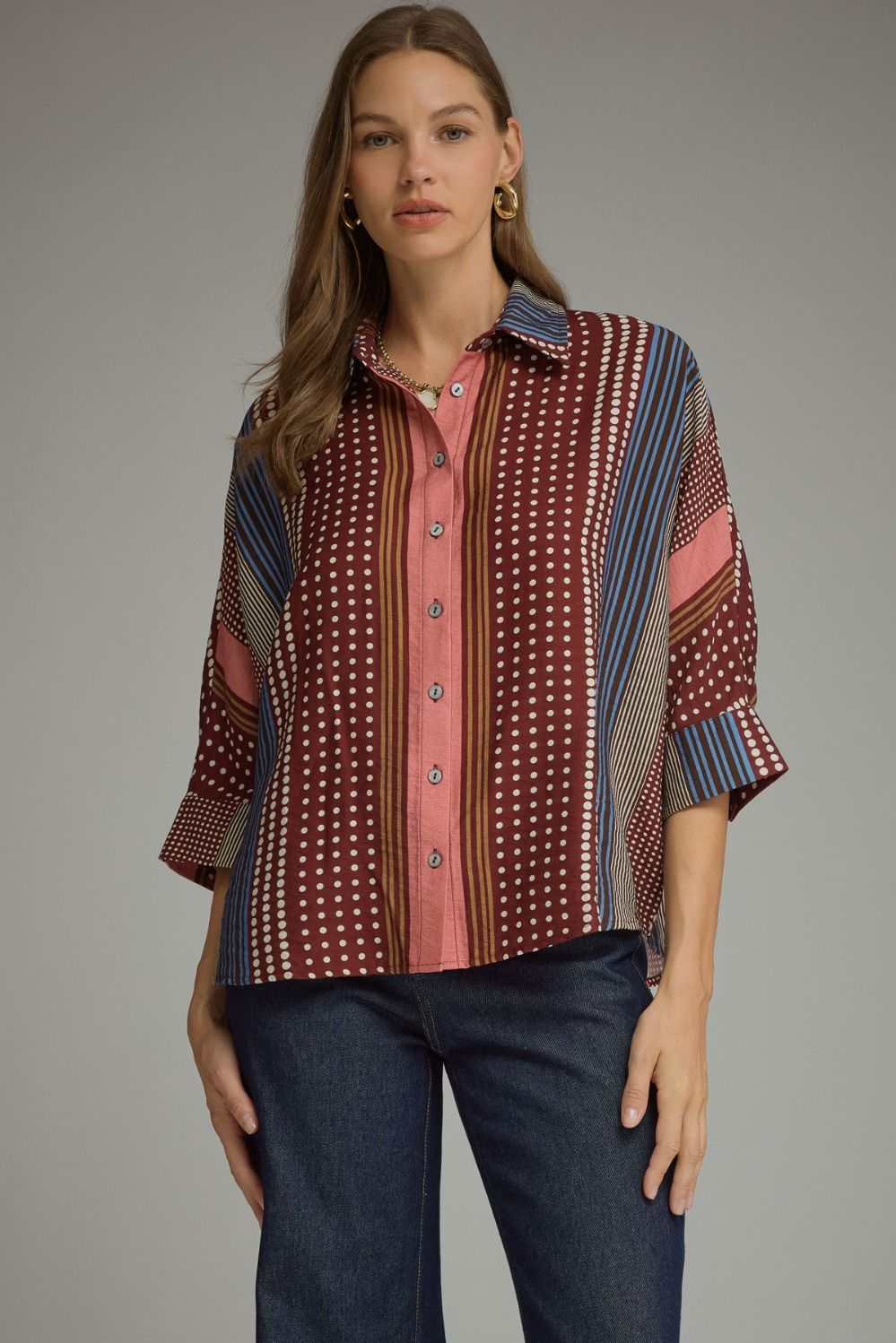 MIXED PRINT BURGUNDY TOP
