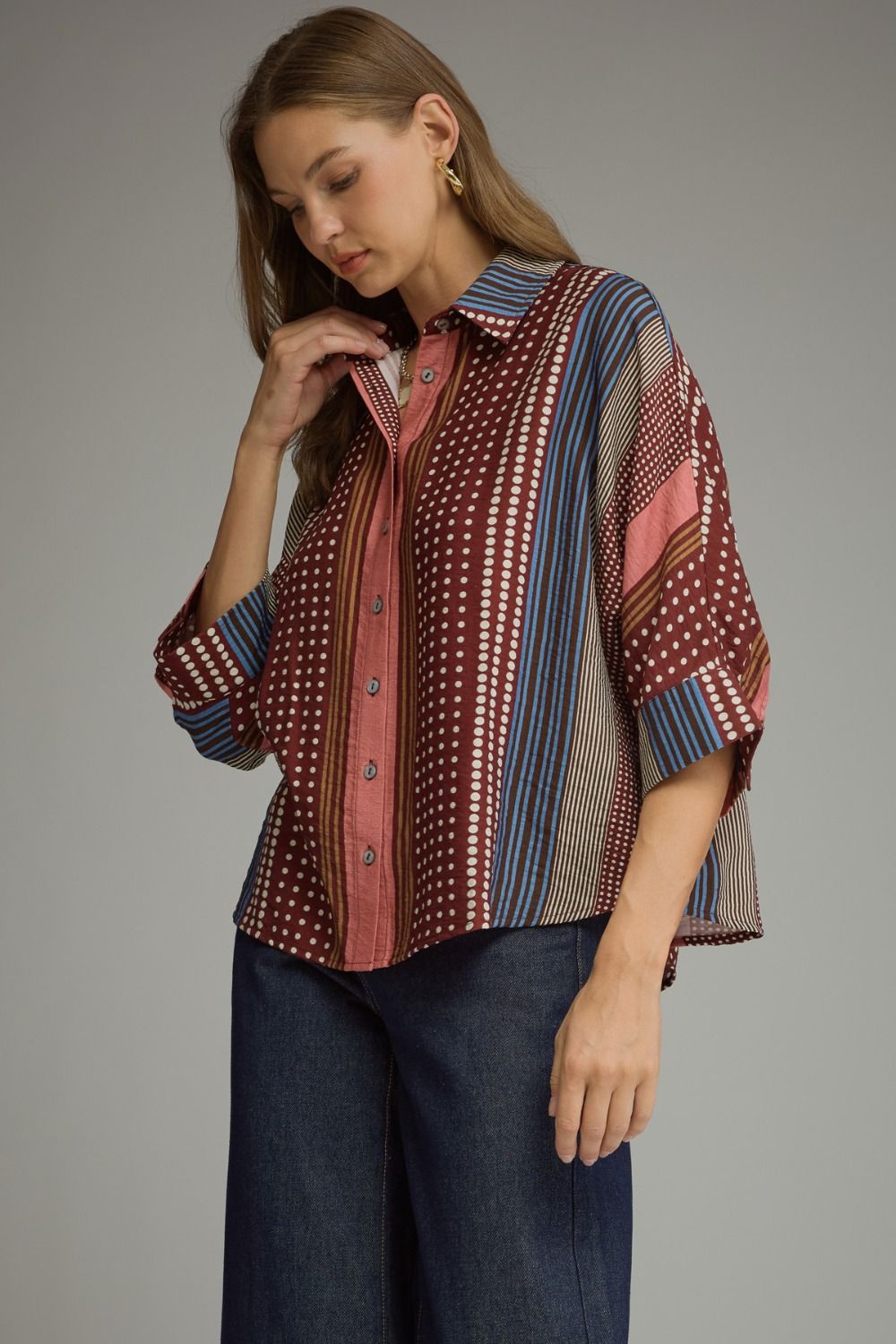 MIXED PRINT BURGUNDY TOP