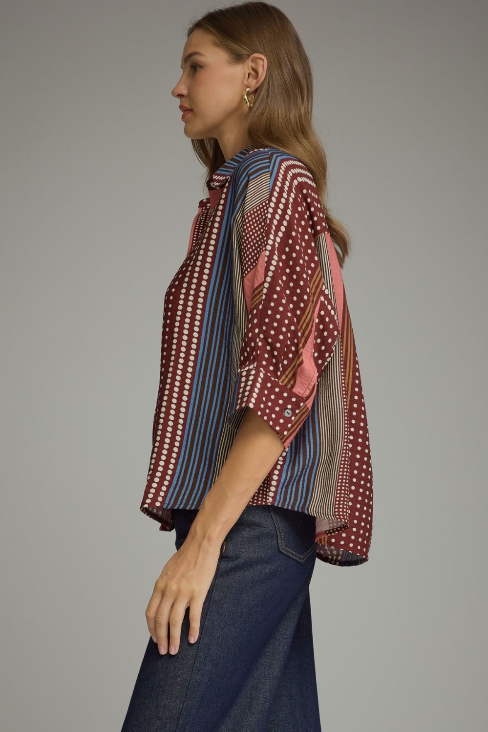 MIXED PRINT BURGUNDY TOP