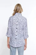 SMALL NAVY DOT HI-LO BUTTON FRONT BLOUSE