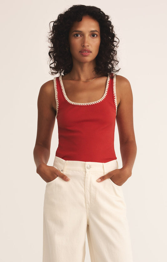 JAIDYNN RIB TANK - CABANA RED