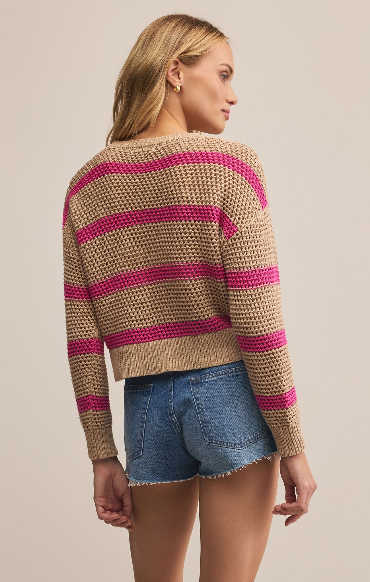 BROADBEACH STRIPED SWEATER - BISCUIT