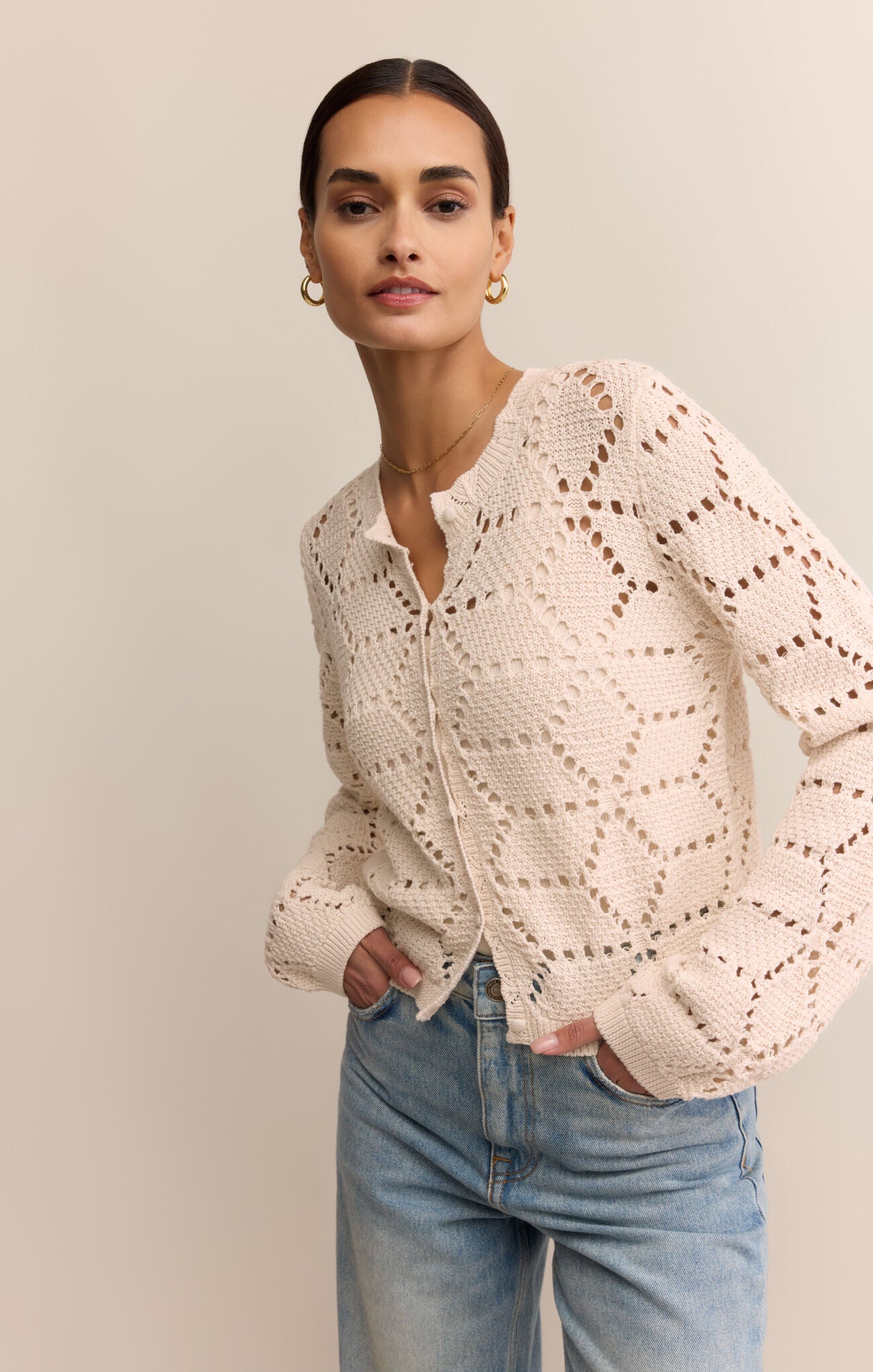 ROSALYN SWEATER CARDIGAN - CRYSTAL