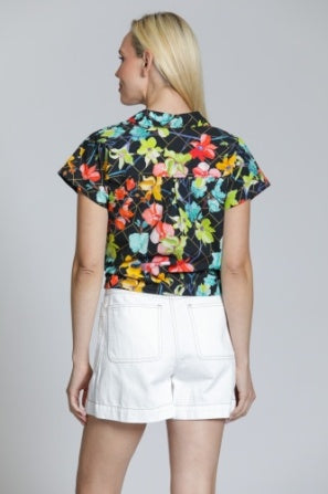 COLORFUL BLOOMS TIE-FRONT TOP