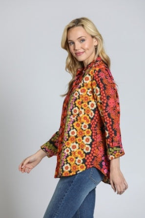 VINTAGE BRIGHT FLORAL BOYFRIEND BLOUSE