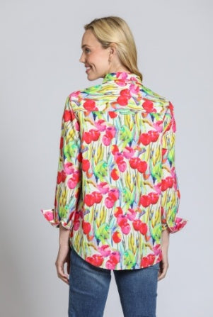 TULIP PRINT BOYFRIEND BUTTON UP BLOUSE