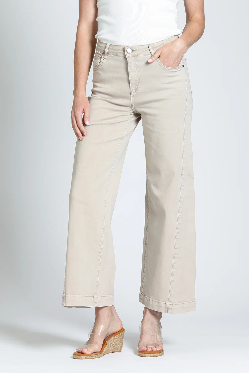THE GODET WIDE LEG JEAN - ANTIQUE BEIGE