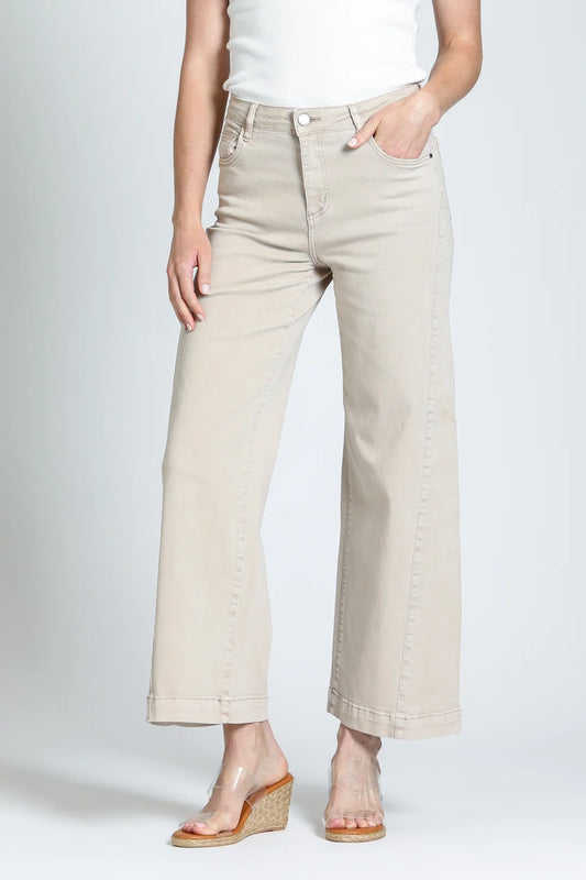 THE GODET WIDE LEG JEAN - ANTIQUE BEIGE