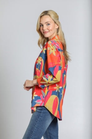 BRIGHT ORANGE FLORAL BOYFRIEND TOP