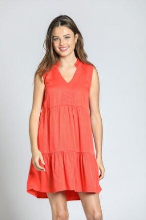 HOT CORAL - TENCEL SLEEVELESS DRESS