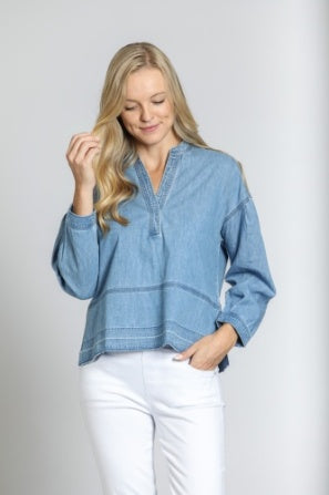 CHAMBRAY PULLOVER W RELEASED HEM