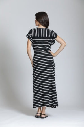 BLACK & WHITE STRIPE CINCH WAIST DRESS