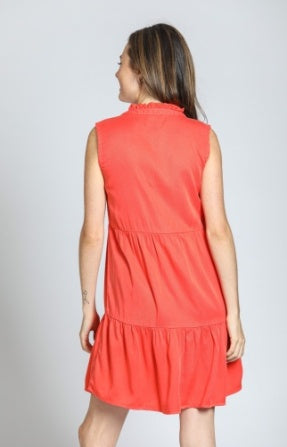 HOT CORAL - TENCEL SLEEVELESS DRESS